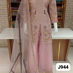 Designer Soft Net Sharara Suit with Heavy Peacock Embroidery and Front Slit