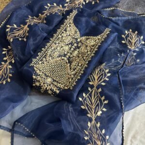 Premium Organza Kurta Set with Heavy Zari-Sequence Work and Gota-Accented Dupatta (Multi-Color)